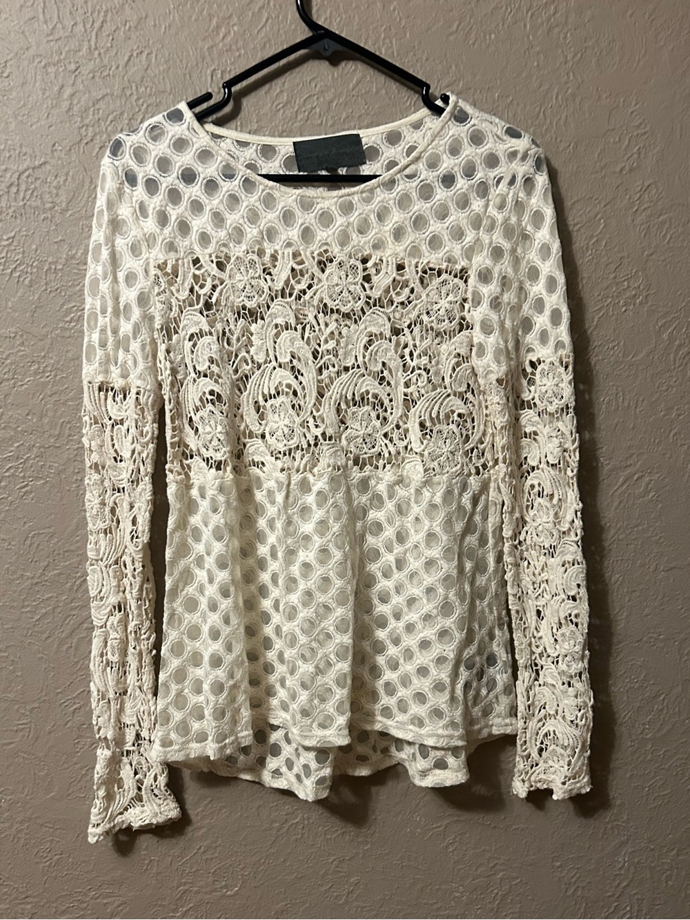 Sunday in Brooklyn Cream Crochet Peplum Lace Long Sleeve Top